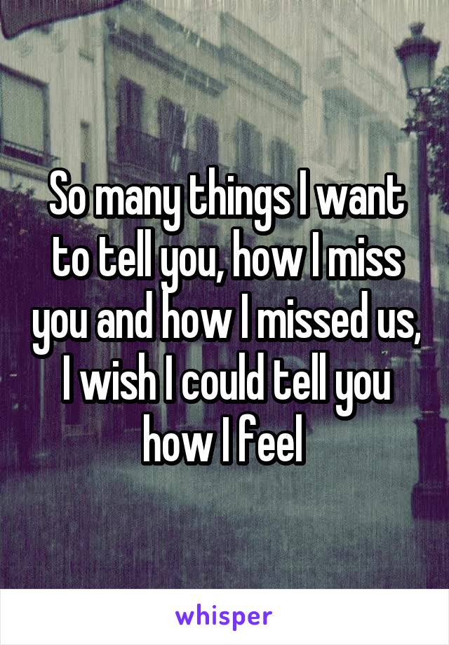 So many things I want to tell you, how I miss you and how I missed us, I wish I could tell you how I feel 