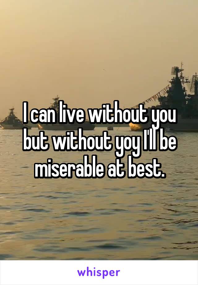 I can live without you but without yoy I'll be miserable at best.