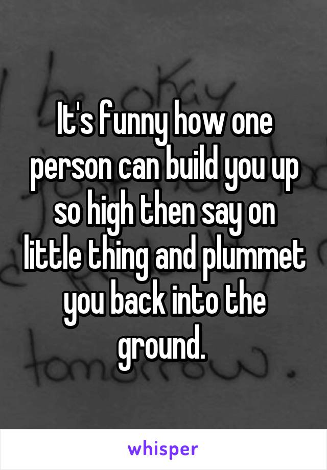 It's funny how one person can build you up so high then say on little thing and plummet you back into the ground. 