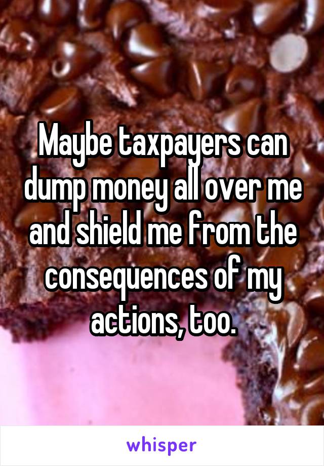 Maybe taxpayers can dump money all over me and shield me from the consequences of my actions, too.