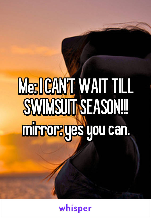 Me: I CAN'T WAIT TILL SWIMSUIT SEASON!!!
mirror: yes you can.