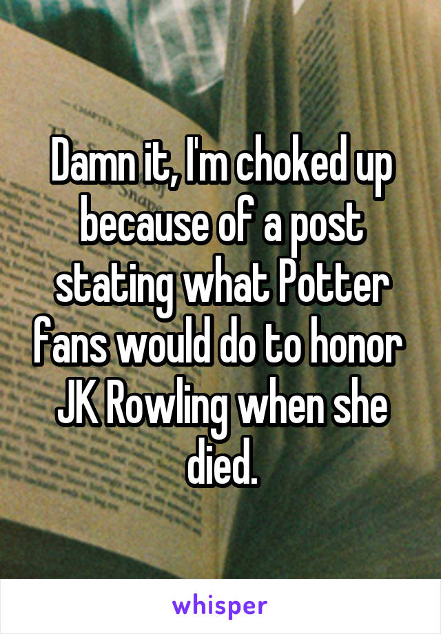 Damn it, I'm choked up because of a post stating what Potter fans would do to honor 
JK Rowling when she died.