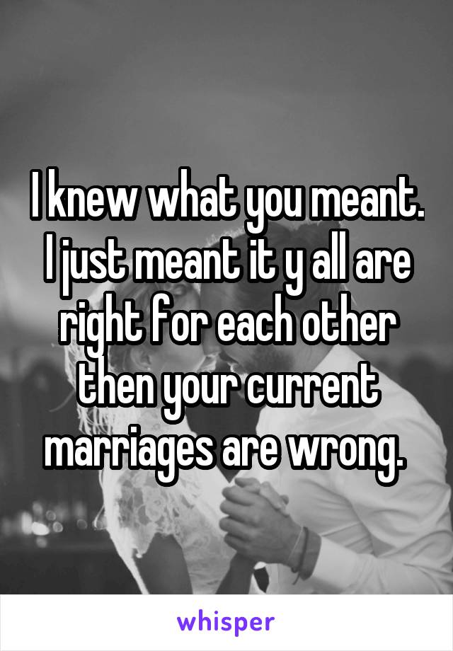 I knew what you meant. I just meant it y all are right for each other then your current marriages are wrong. 