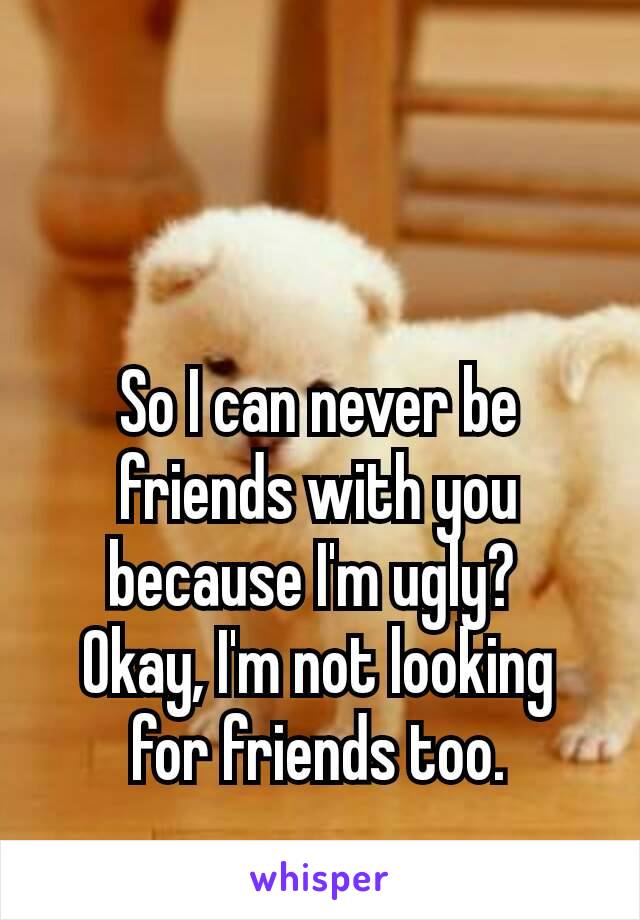 So I can never be friends with you because I'm ugly? 
Okay, I'm​ not looking for friends too.