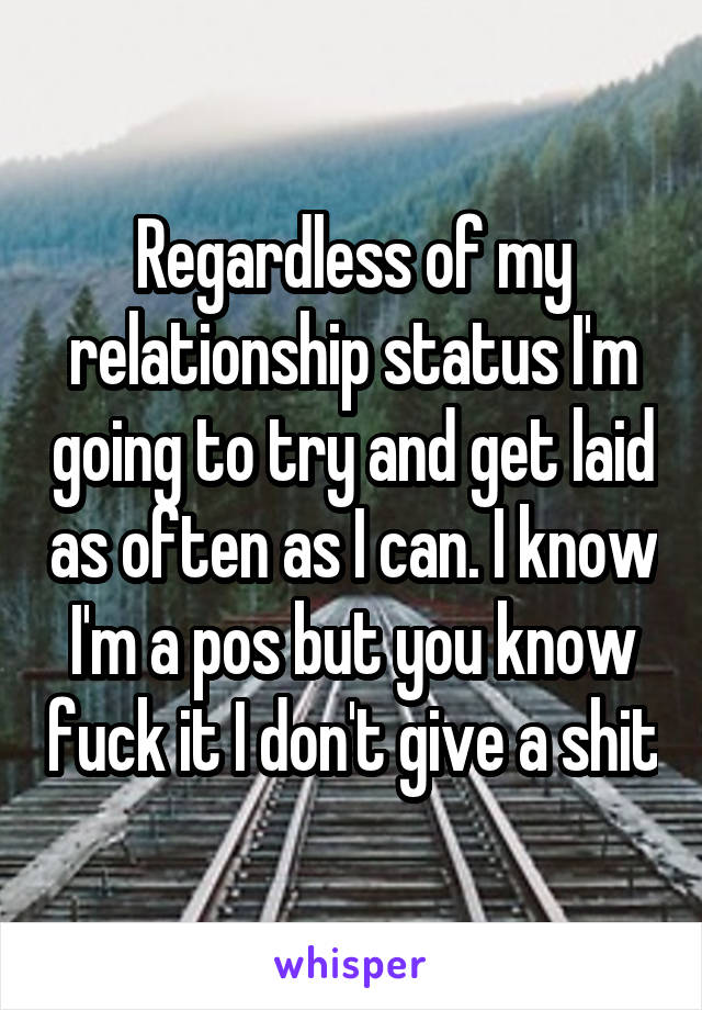 Regardless of my relationship status I'm going to try and get laid as often as I can. I know I'm a pos but you know fuck it I don't give a shit