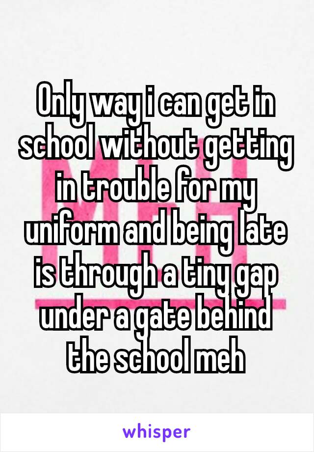 Only way i can get in school without​ getting in trouble for my uniform and being late is through a tiny gap under a gate behind the school meh