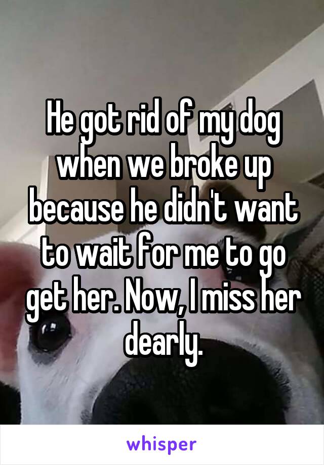 He got rid of my dog when we broke up because he didn't want to wait for me to go get her. Now, I miss her dearly.