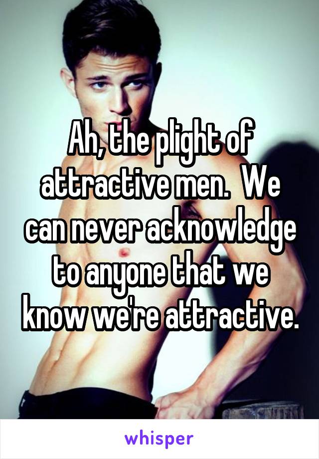 Ah, the plight of attractive men.  We can never acknowledge to anyone that we know we're attractive.