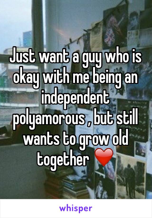 Just want a guy who is okay with me being an independent polyamorous , but still wants to grow old together ❤️