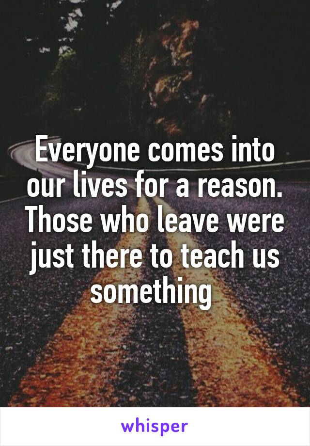 Everyone comes into our lives for a reason. Those who leave were just there to teach us something 