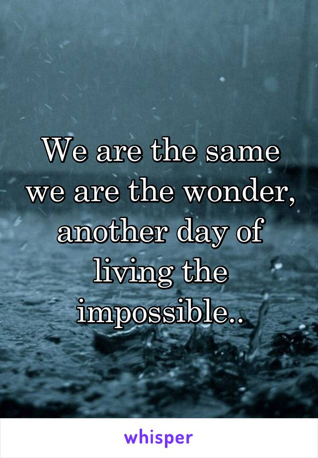 We are the same we are the wonder, another day of living the impossible..