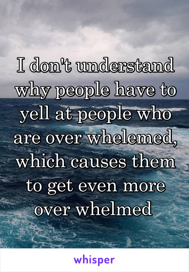 I don't understand why people have to yell at people who are over whelemed, which causes them to get even more over whelmed 