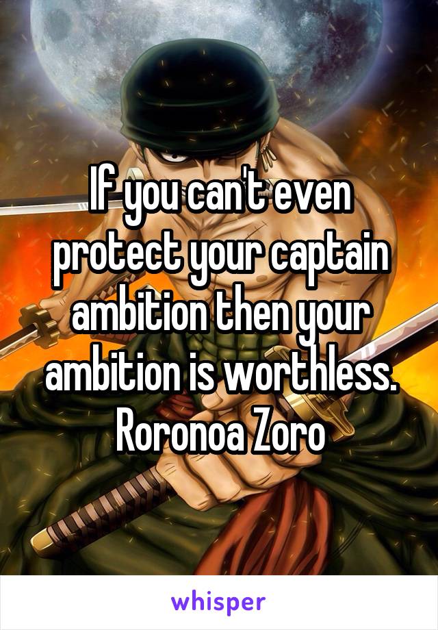 If you can't even protect your captain ambition then your ambition is worthless. Roronoa Zoro