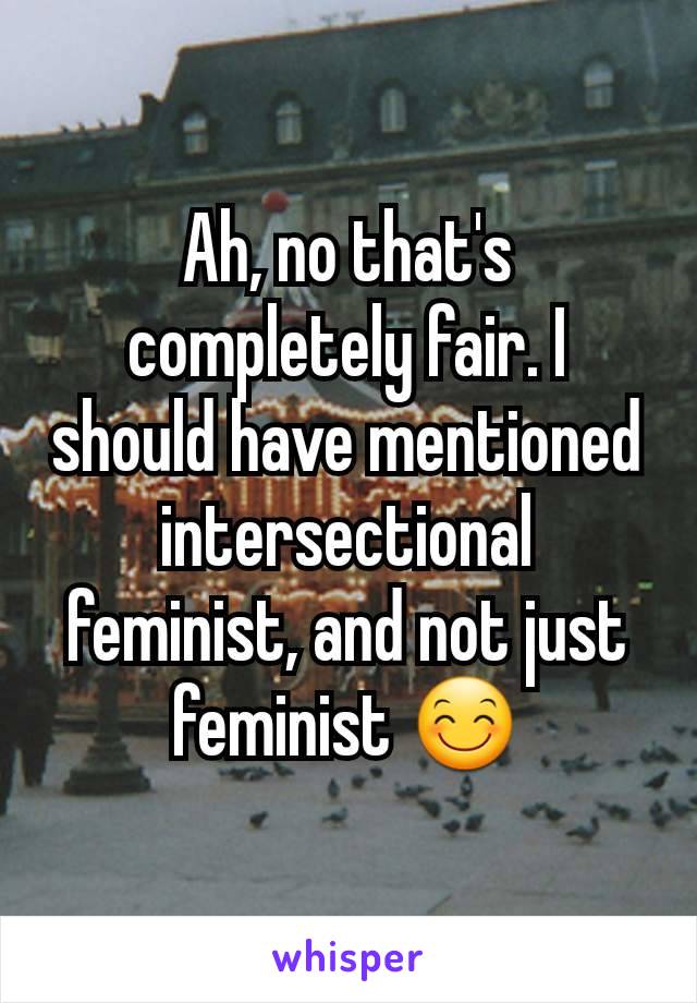 Ah, no that's completely fair. I should have mentioned intersectional feminist, and not just feminist 😊