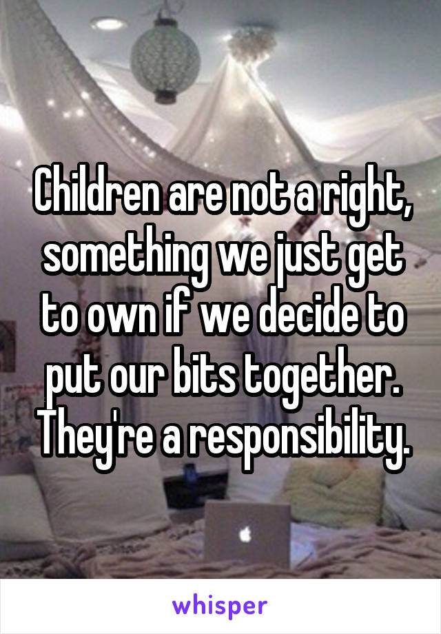 Children are not a right, something we just get to own if we decide to put our bits together. They're a responsibility.