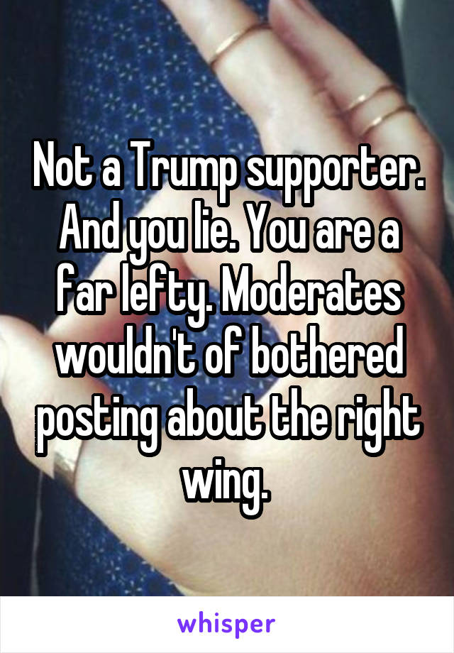 Not a Trump supporter. And you lie. You are a far lefty. Moderates wouldn't of bothered posting about the right wing. 