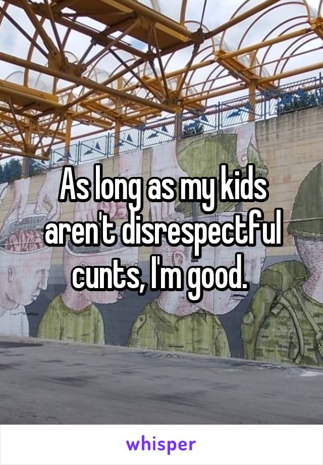 As long as my kids aren't disrespectful cunts, I'm good. 