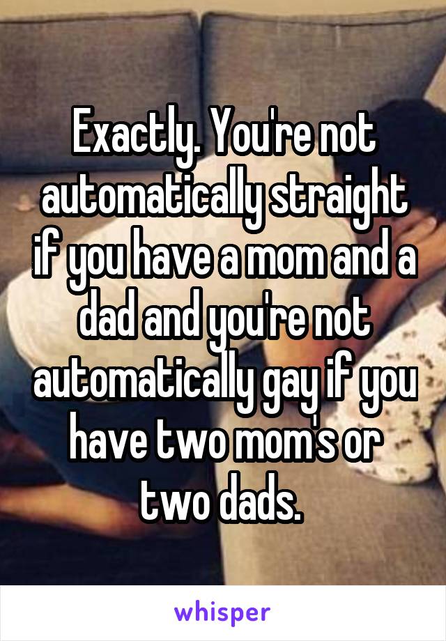 Exactly. You're not automatically straight if you have a mom and a dad and you're not automatically gay if you have two mom's or two dads. 