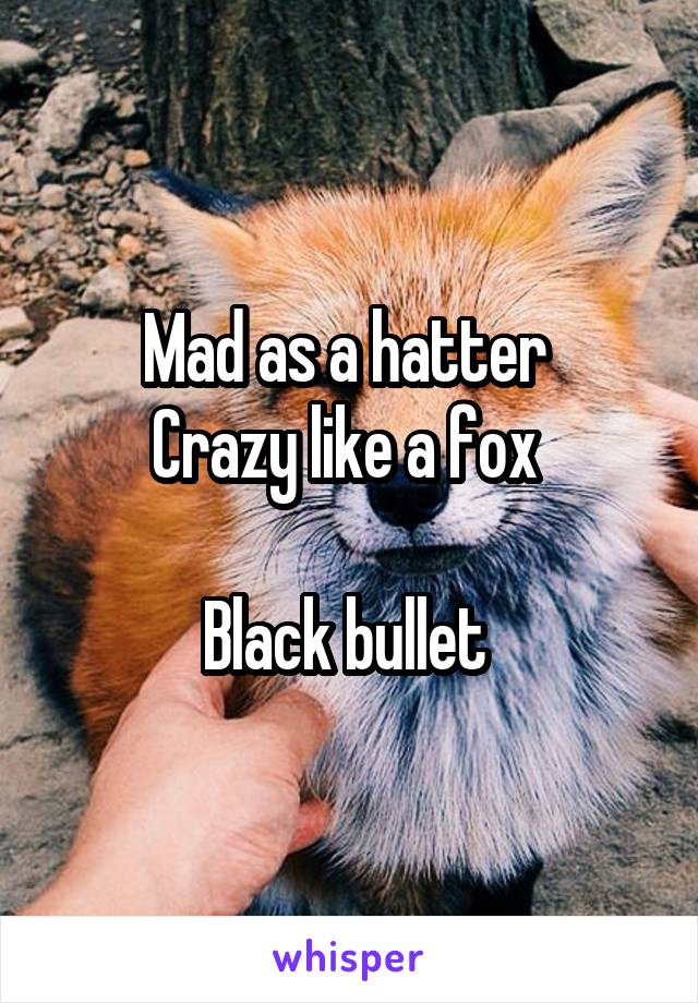 Mad as a hatter 
Crazy like a fox 

Black bullet 