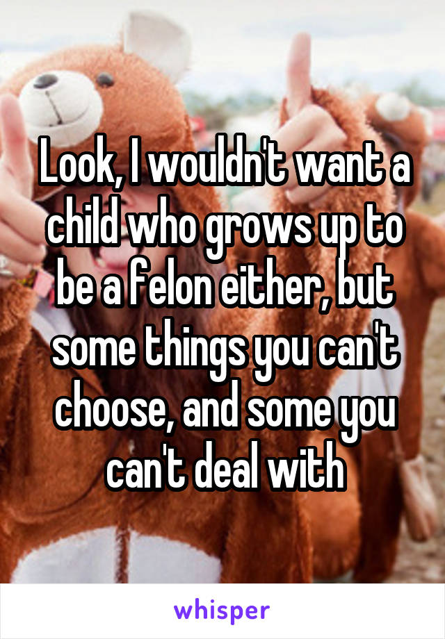 Look, I wouldn't want a child who grows up to be a felon either, but some things you can't choose, and some you can't deal with