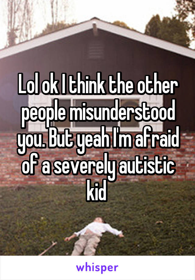 Lol ok I think the other people misunderstood you. But yeah I'm afraid of a severely autistic kid 