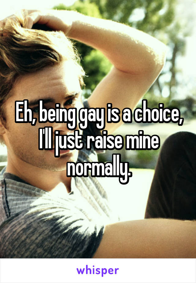 Eh, being gay is a choice, I'll just raise mine normally.