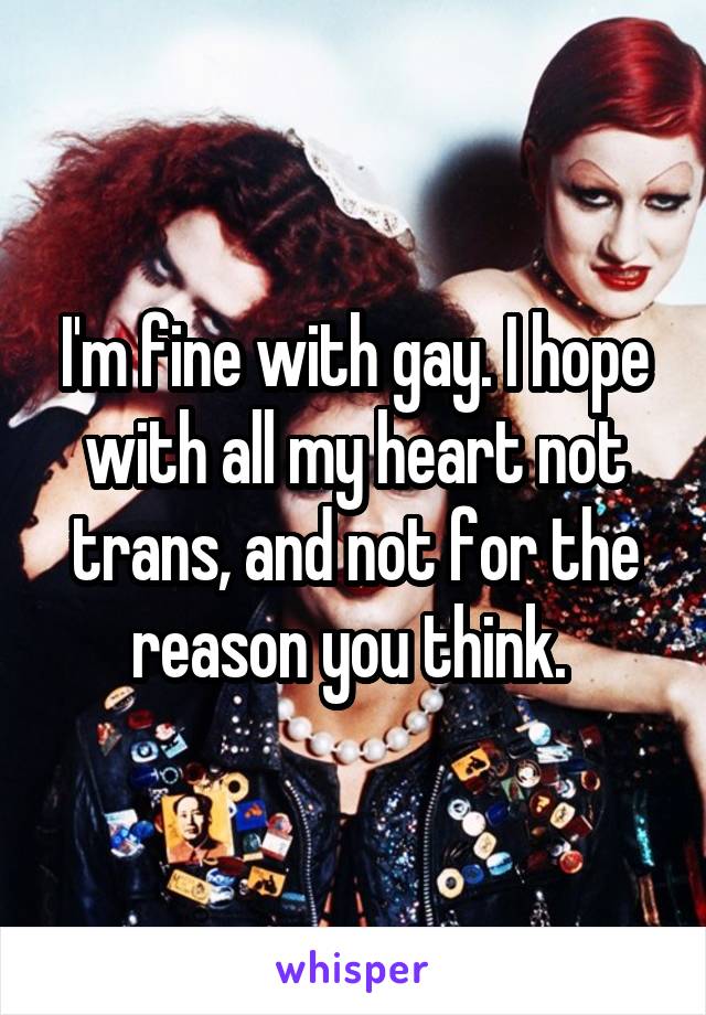 I'm fine with gay. I hope with all my heart not trans, and not for the reason you think. 