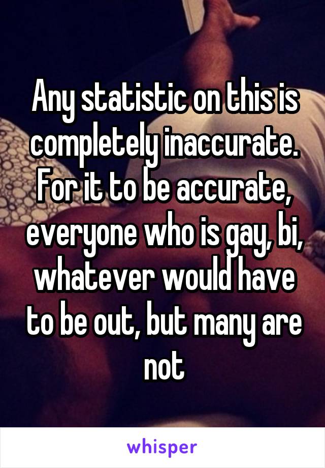 Any statistic on this is completely inaccurate. For it to be accurate, everyone who is gay, bi, whatever would have to be out, but many are not