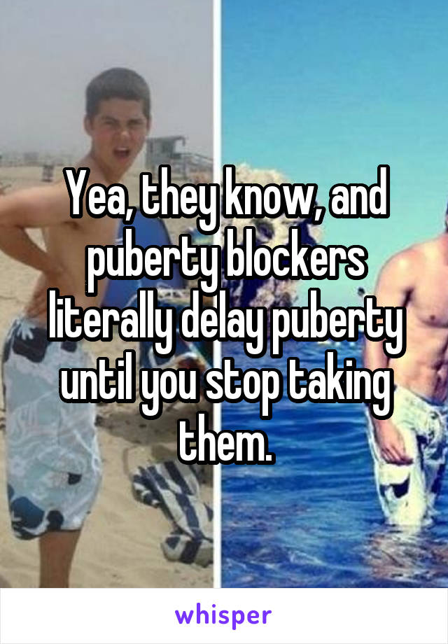 Yea, they know, and puberty blockers literally delay puberty until you stop taking them.