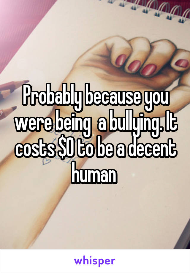 Probably because you were being  a bullying. It costs $0 to be a decent human 