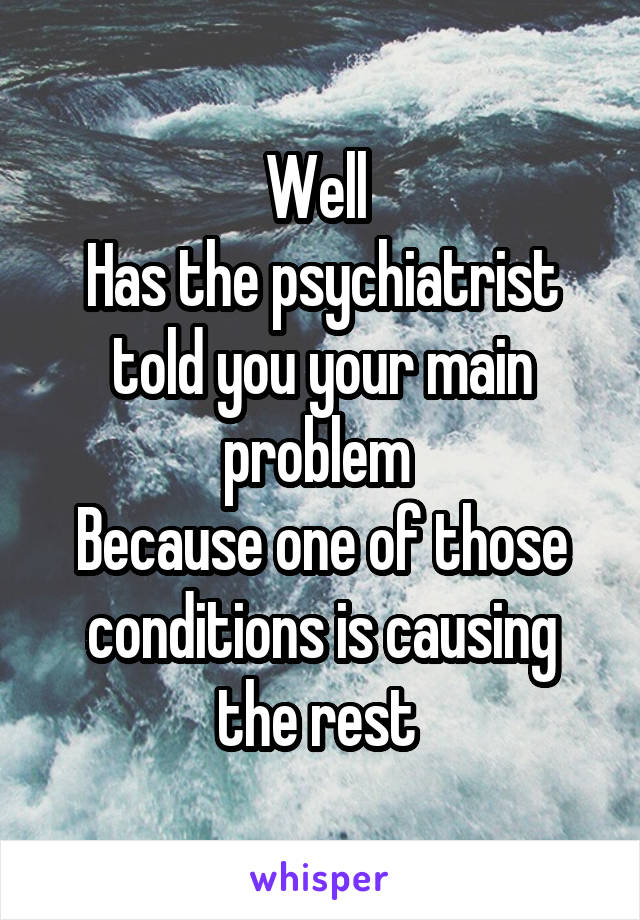 Well 
Has the psychiatrist told you your main problem 
Because one of those conditions is causing the rest 