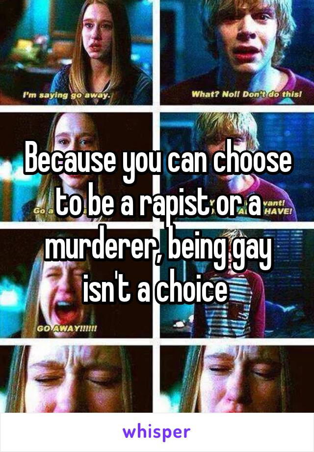 Because you can choose to be a rapist or a murderer, being gay isn't a choice 