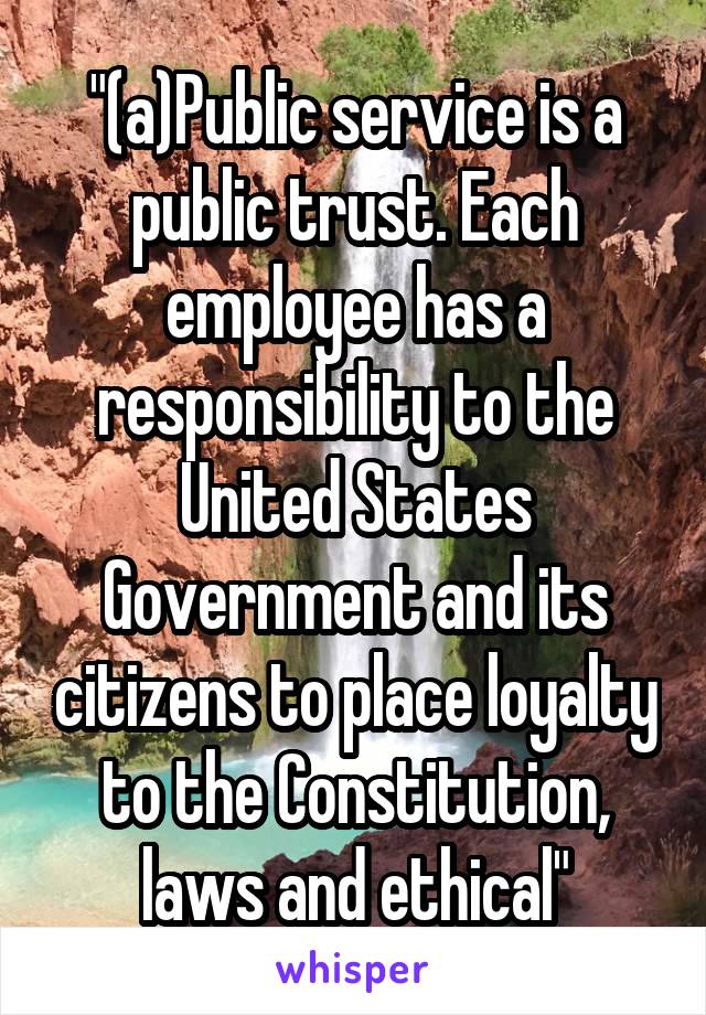 "(a)Public service is a public trust. Each employee has a responsibility to the United States Government and its citizens to place loyalty to the Constitution, laws and ethical"