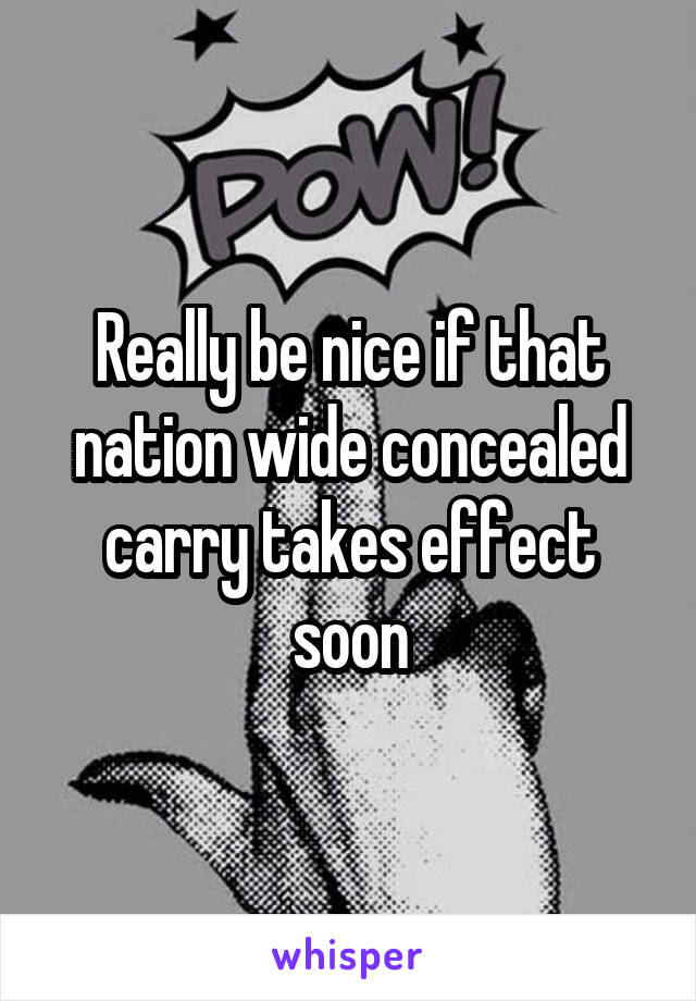 Really be nice if that nation wide concealed carry takes effect soon