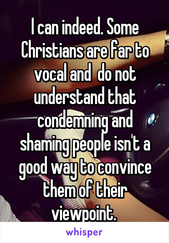 I can indeed. Some Christians are far to vocal and  do not understand that condemning and shaming people isn't a good way to convince them of their viewpoint. 