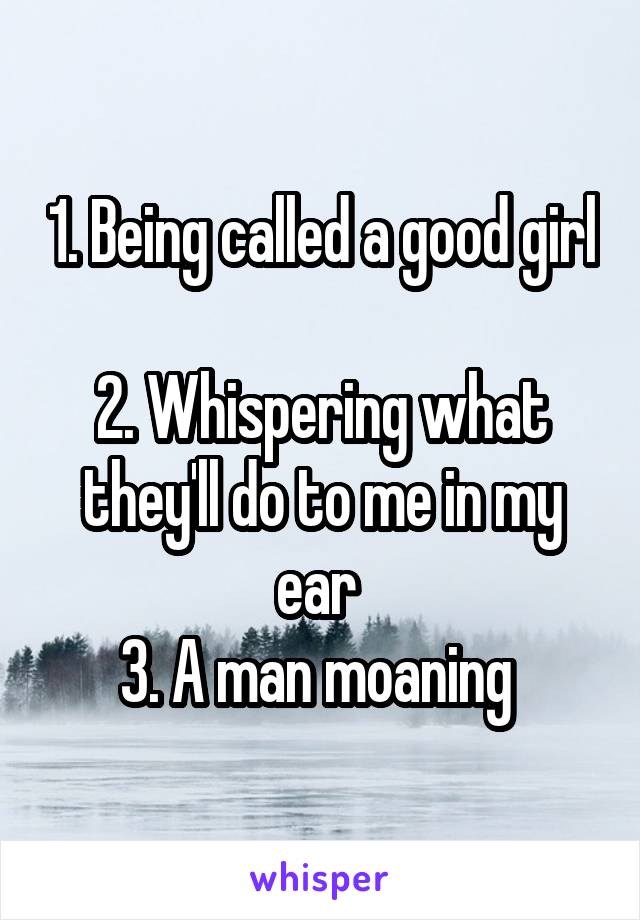 1. Being called a good girl 
2. Whispering what they'll do to me in my ear 
3. A man moaning 