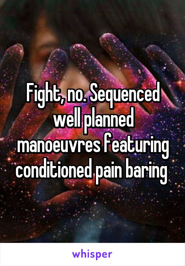 Fight, no. Sequenced well planned manoeuvres featuring conditioned pain baring 