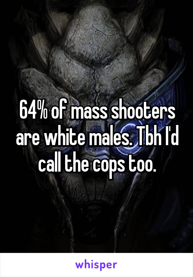 64% of mass shooters are white males. Tbh I'd call the cops too.