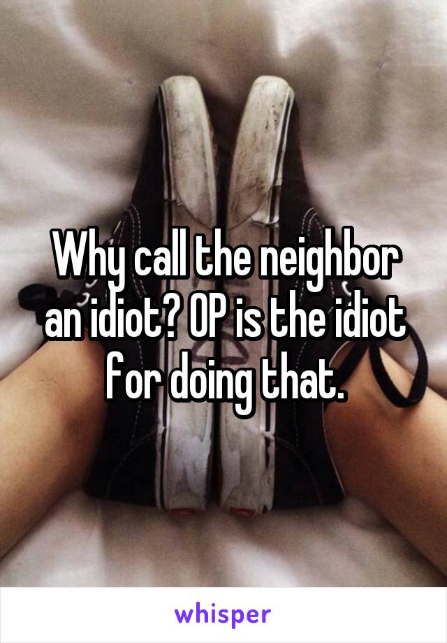 Why call the neighbor an idiot? OP is the idiot for doing that.