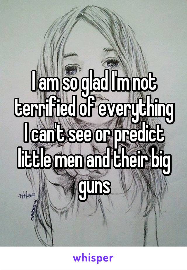 I am so glad I'm not terrified of everything I can't see or predict little men and their big guns