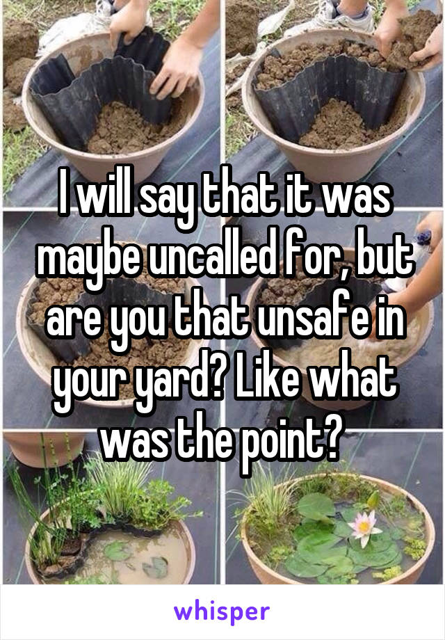 I will say that it was maybe uncalled for, but are you that unsafe in your yard? Like what was the point? 