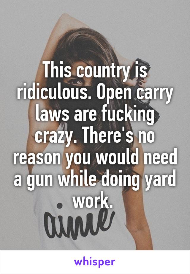 This country is ridiculous. Open carry laws are fucking crazy. There's no reason you would need a gun while doing yard work. 