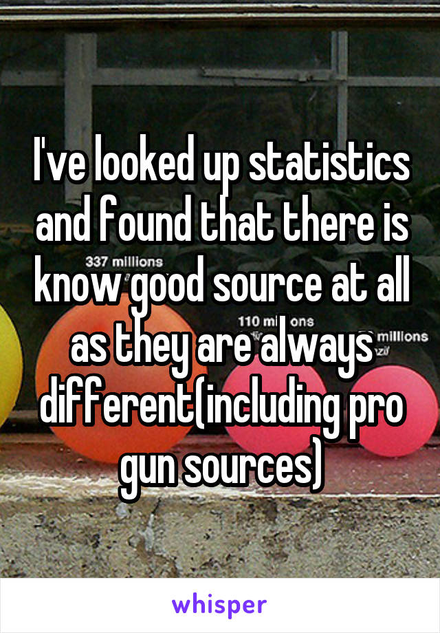 I've looked up statistics and found that there is know good source at all as they are always different(including pro gun sources)