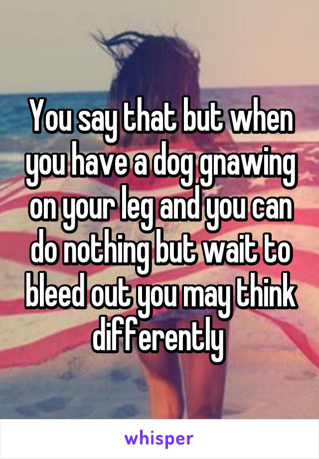 You say that but when you have a dog gnawing on your leg and you can do nothing but wait to bleed out you may think differently 