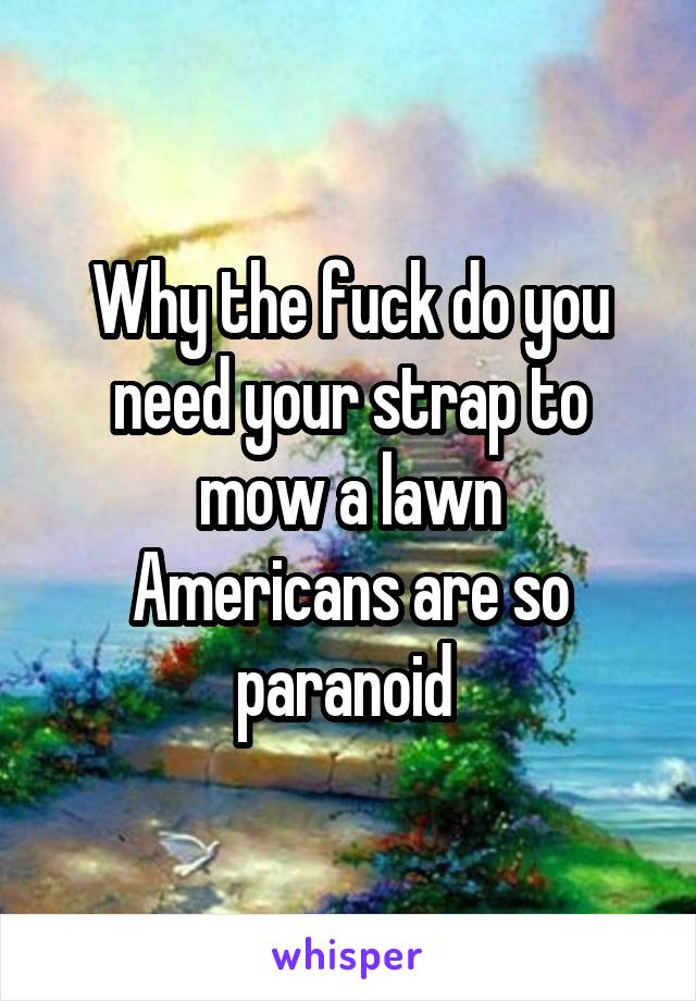 Why the fuck do you need your strap to mow a lawn
Americans are so paranoid 