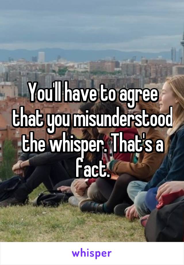 You'll have to agree that you misunderstood the whisper. That's a fact.