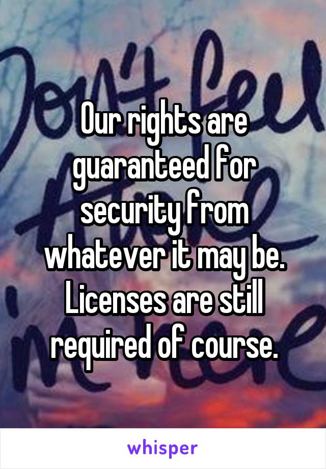  Our rights are guaranteed for security from whatever it may be. Licenses are still required of course.