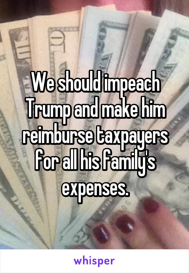 We should impeach Trump and make him reimburse taxpayers for all his family's expenses.