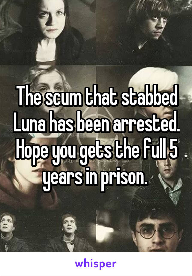 The scum that stabbed Luna has been arrested. Hope you gets the full 5 years in prison. 