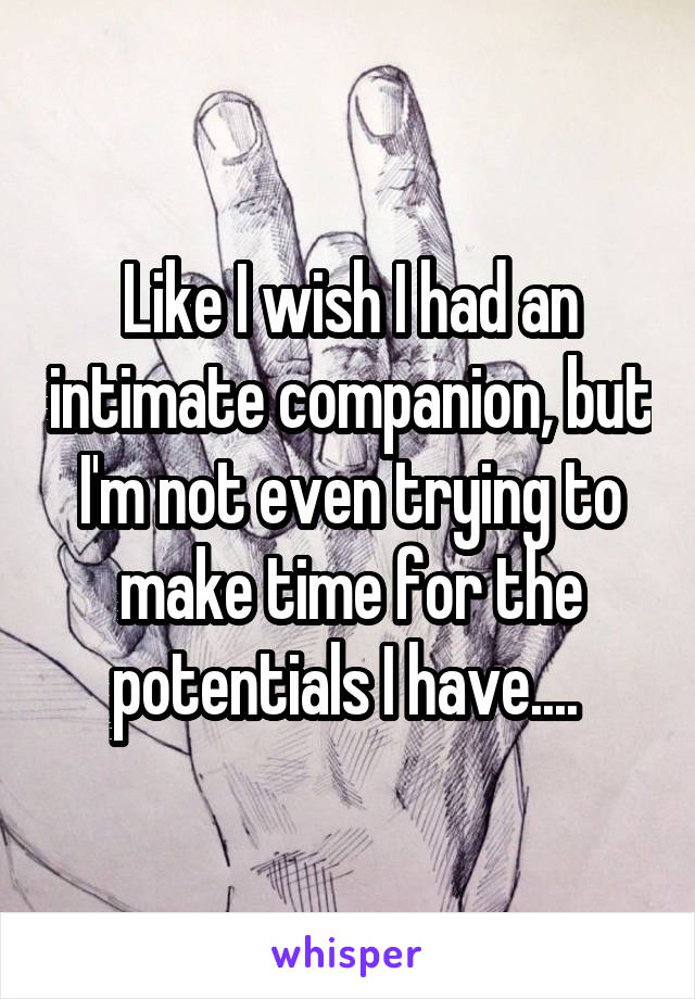 Like I wish I had an intimate companion, but I'm not even trying to make time for the potentials I have.... 